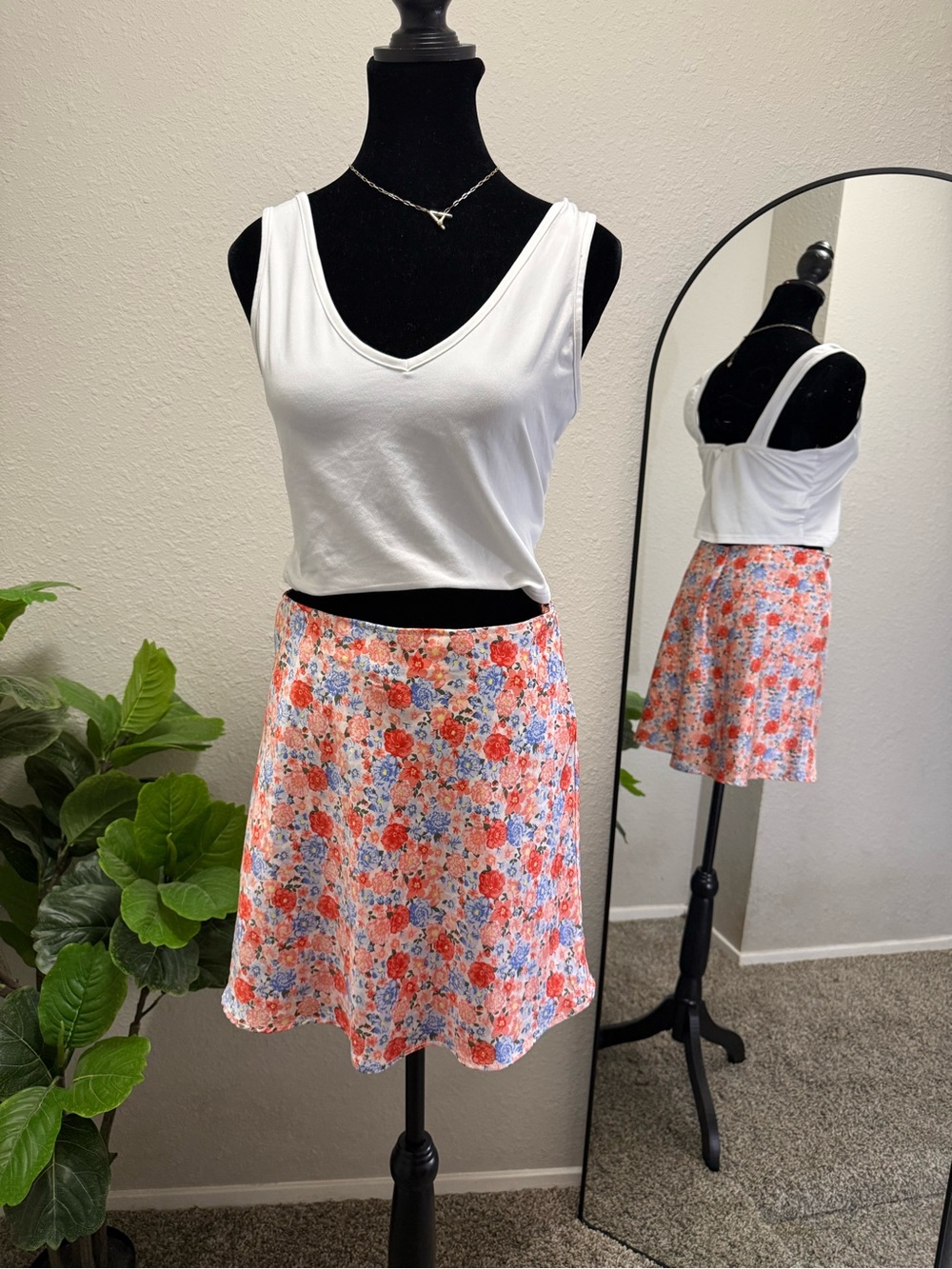No Boundaries Coral & Blue Floral Skater Skirt